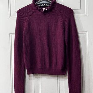 NWT H&M Divided Sz M Womens Ruffle Burgundy Rib Sweater Pullover Cotton/Poly
